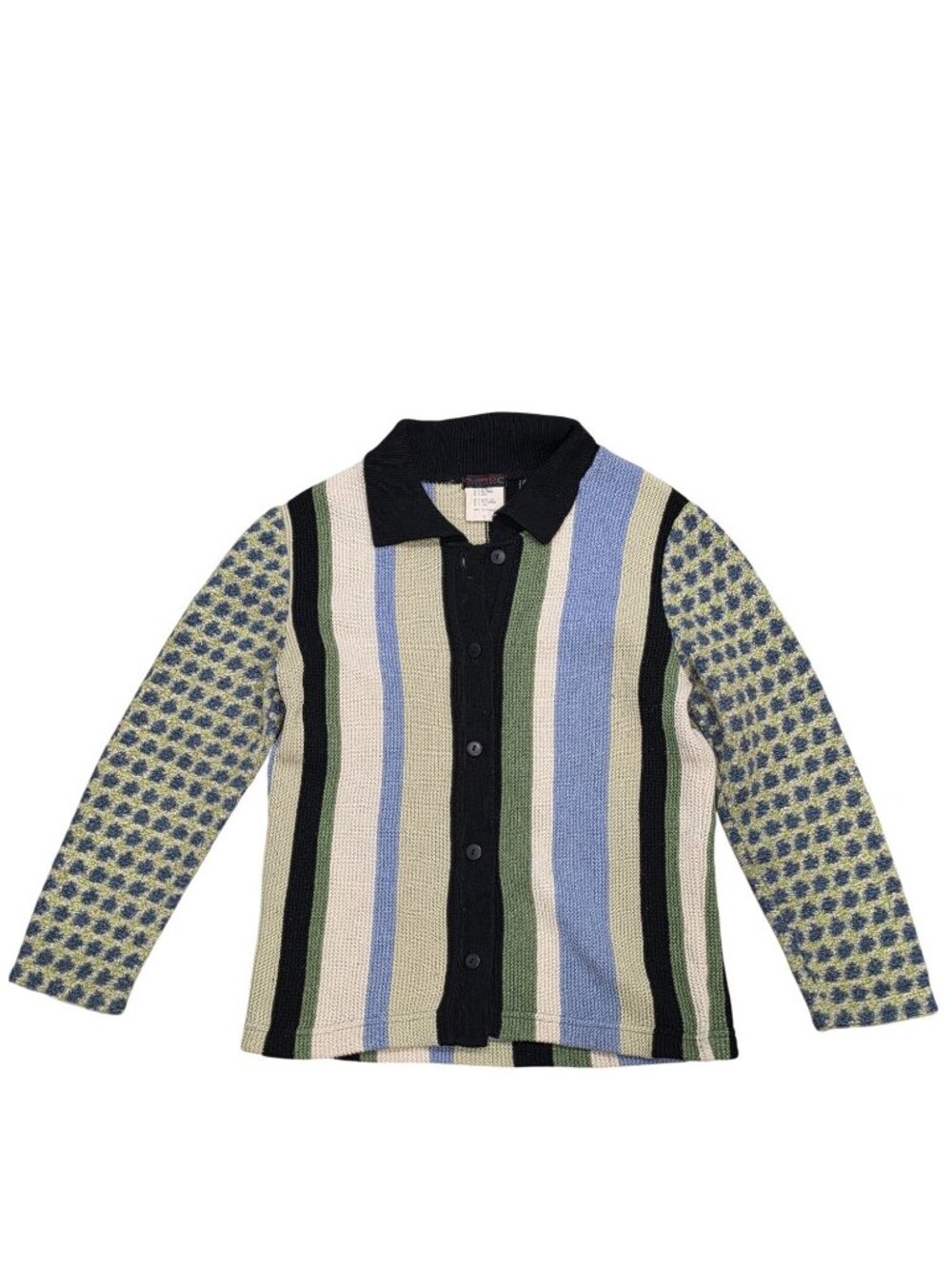 Custo Barcelona vintage Striped Patterned Wool Blend Knit Button-Up Sweater S